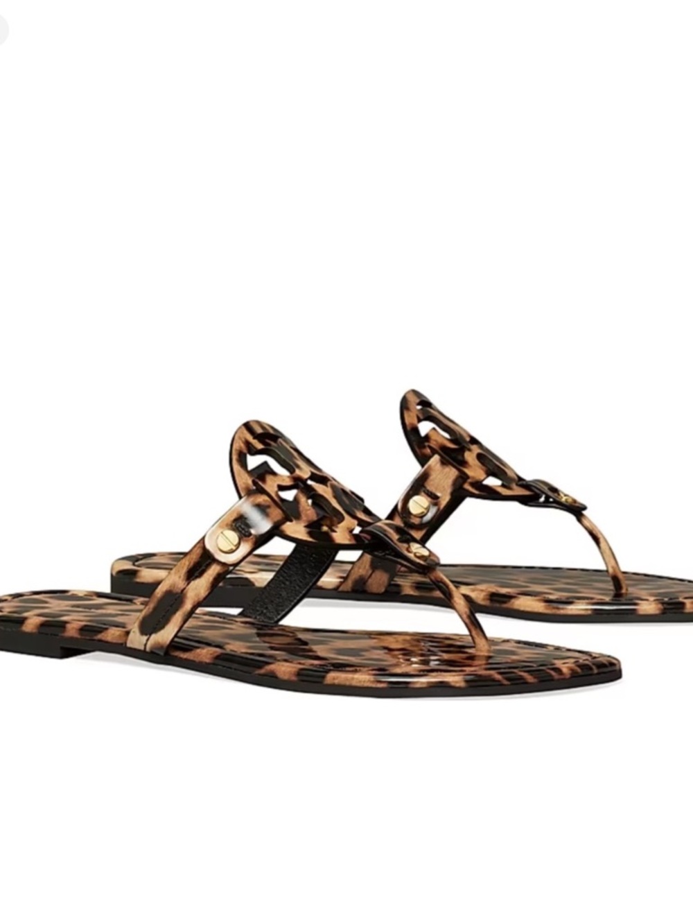 Tory Burch Miller Leather Leopard Print Sandals Brown Black Size 9 - Picture 6 of 9